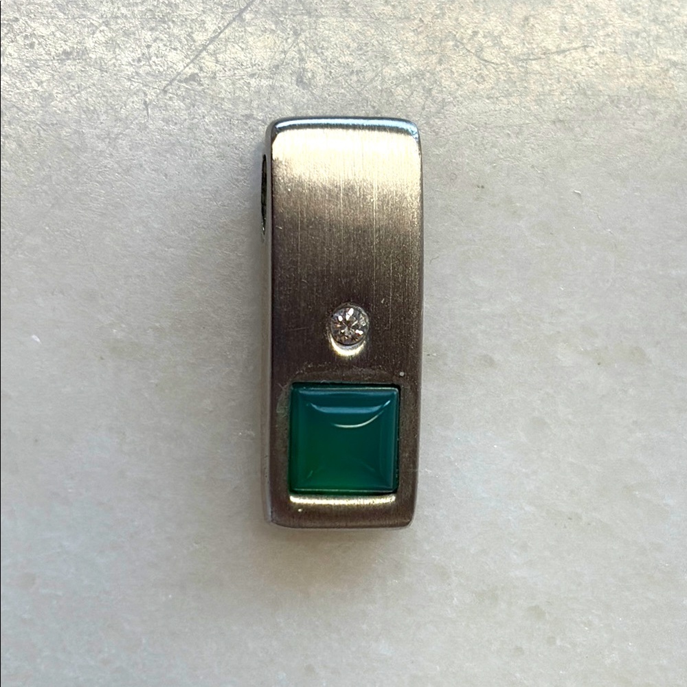 Sterling Silver Pendant with Green Lucite, crystal, etc - Picture 1 of 6